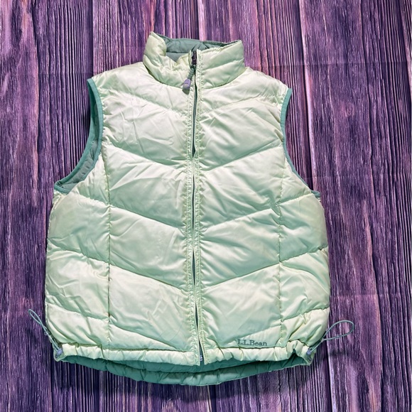 LL Bean Womens Goose Down Puffer Vest Reversible Green Nylon Zip Up Small - Picture 5 of 12